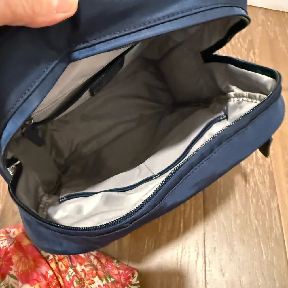 Tumi Navy Quilted Backpack with Gold Hardware